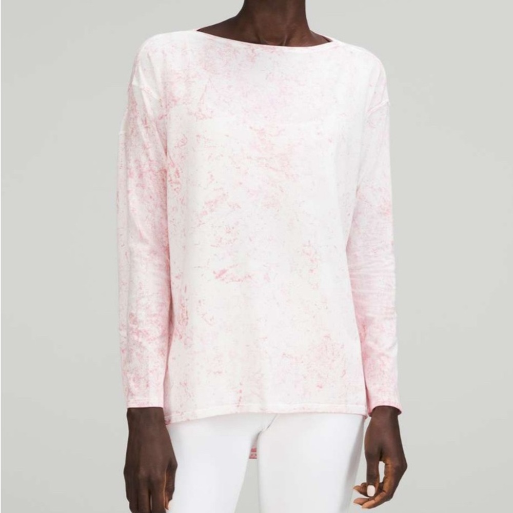 Lululemon Back in Action Long Sleeve Cirrus Wash White Pink Peony Brier Rose 8